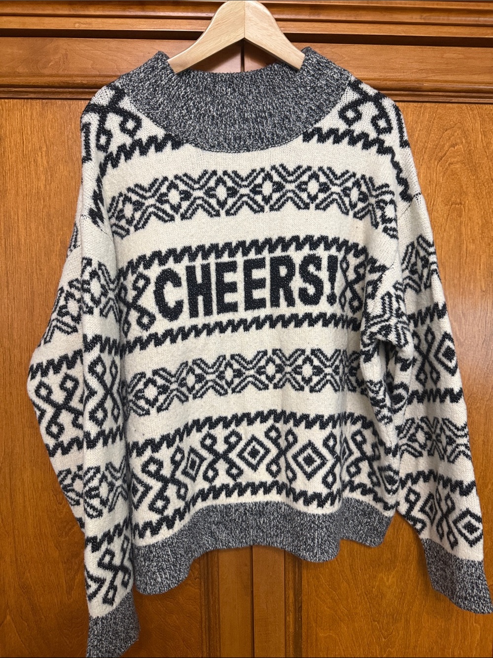 a new day Black and Cream 'CHEERS!' Cowl Sweater